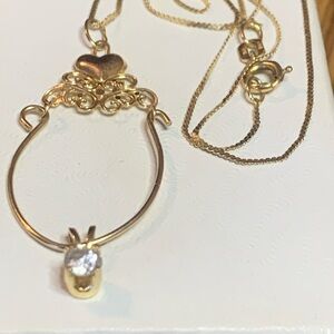 14kt Gold Charm Holder Pendant with diamond solitaire charm & 14kt chain! 🩷
